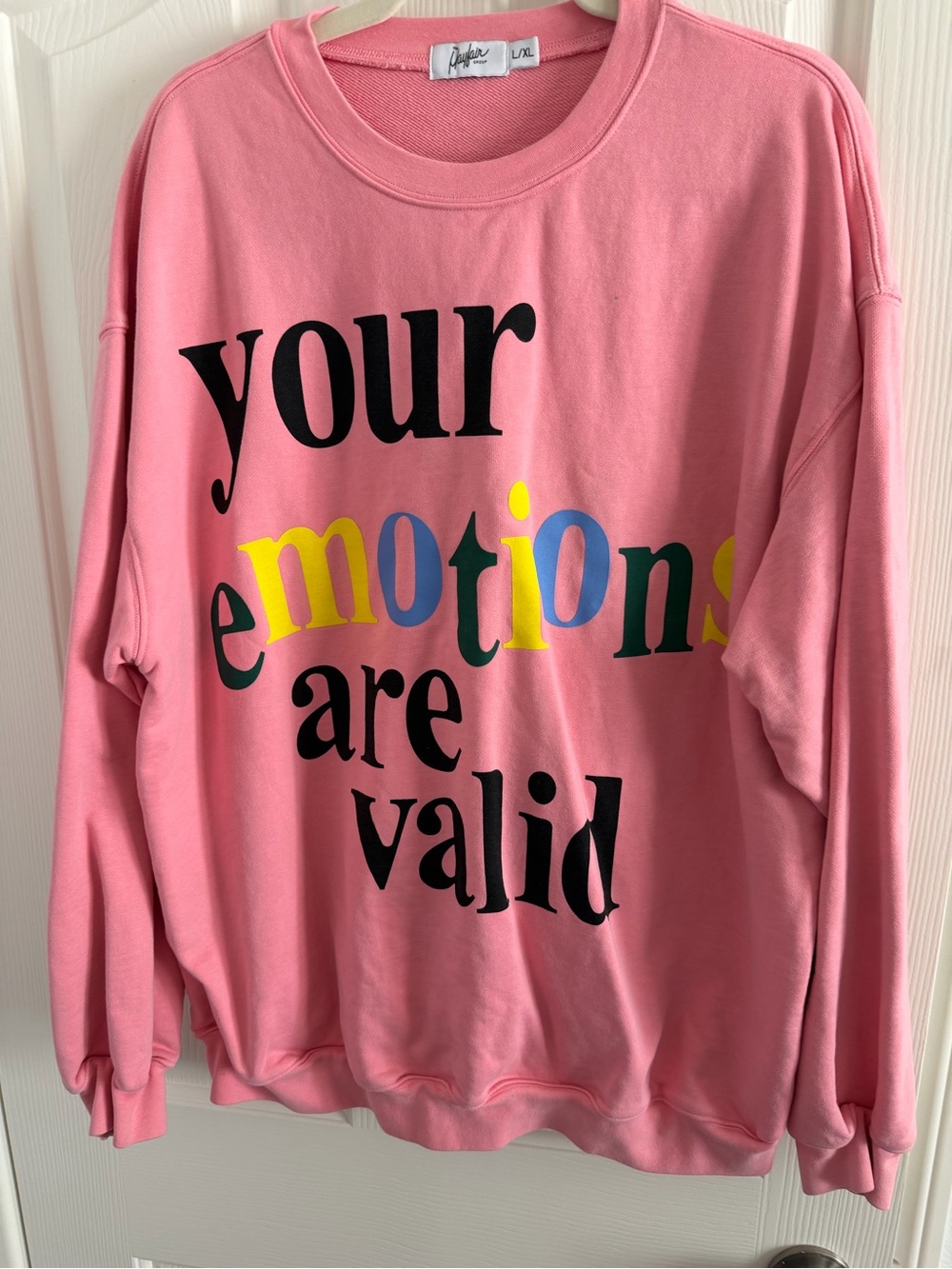 Mayfair Women's Pink Graphic Crewneck Sweatshirt - 'Your Emotions Are Valid'
